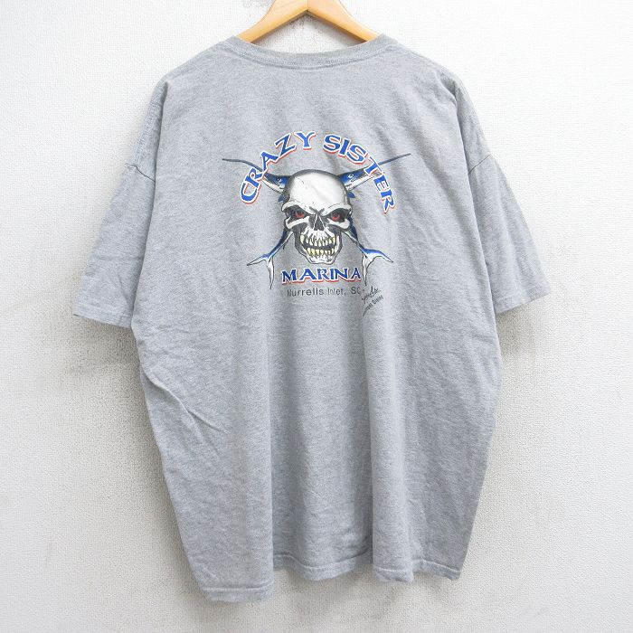 乐天商城 - 【中古】古着 半袖 ビンテージ ヴィンテージTシャツ メンズ 00年代 00s スカル 魚 胸ポケット付き 大きいサイズ 2L LL ビッグシルエット ゆったり ビッグサイズ オーバーサイズ クルーネック 丸首 グレー 霜降り XLサイズ 中古 | 春夏 夏物 夏服 ヴィンテージTシ