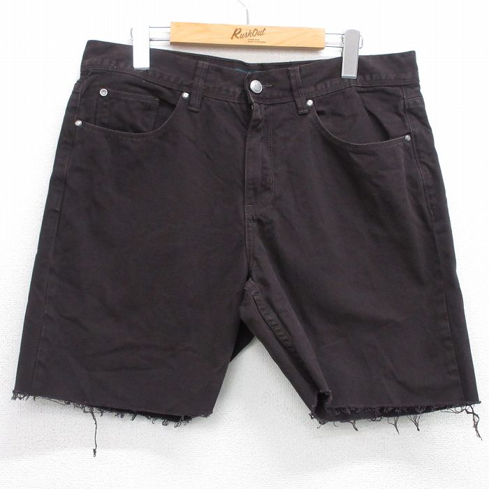 【中古】古着 ペリーエリス ショートパンツ ショーツ メンズ コットン 濃茶 ブラウン デニム W34 中古 ボトムス 短パン ショーパン ハ..