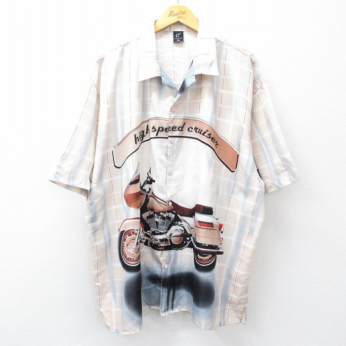 乐天商城 - 【中古】古着 半袖シャツ メンズ バイク 大きいサイズ 2L LL ビッグシルエット ゆったり ビッグサイズ オーバーサイズ 開襟 オープンカラー 薄ベージュ カーキ 【spe】 XLサイズ 中古 トップス | 春夏 春物 春服 夏物 夏服 カジュアルシャツ メンズファッション