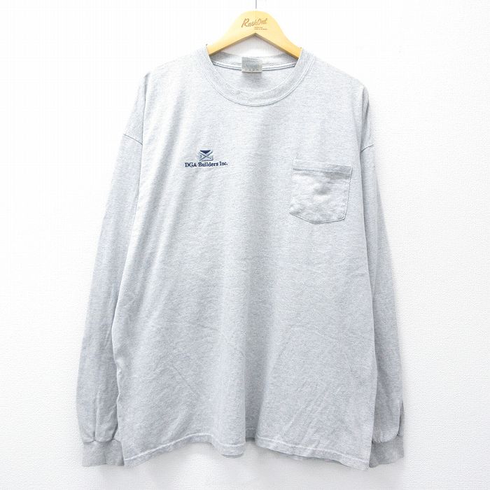 乐天商城 - 【中古】古着 長袖 ビンテージ ヴィンテージTシャツ メンズ 00年代 00s DGA Builders 胸ポケット付き 大きいサイズ 2L LL ビッグシルエット ゆったり ビッグサイズ オーバーサイズ クルーネック 丸首 グレー 霜降り XLサイズ 中古 | 春夏 春物 春服 秋冬 秋物 秋