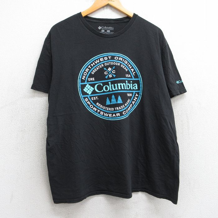 【中古】古着 コロンビア COLUMBIA 半袖 ブランドTシャツ メンズ ビッグロゴ コットン クルーネック 丸首 黒 ブラック XLサイズ 中古 | 春夏 夏物 夏服 メンズファッション カットソー ティーシャツ ティシャツ メンズTシャツ 半袖Tシャツ 半袖ティーシャツ カジ