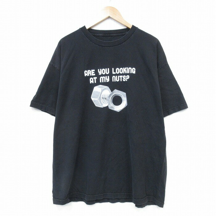 Rakuten - 【中古】古着 ナット 半袖Tシャツ メンズ XLサイズ 黒 クルーネック カジュアル トップス ストリート アメカジ ヴィンテージ きれいめ レトロ オールド 25aug07 5OF