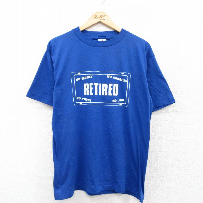 【中古】古着 半袖 ビンテージ ヴィンテージTシャツ メンズ 90年代 90s RETIRED クルーネック 丸首 USA製 アメリカ製 青 ブルー Lサイズ 中古 | 春夏 夏物 夏服 ヴィンテージTシャツ メンズファッション カットソー ティーシャツ ティシャツ メンズTシャツ 半袖T 2OF