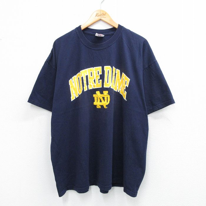 樂天商城 - 【中古】古着 ラッセル 半袖 ビンテージ ヴィンテージTシャツ メンズ 00年代 00s ノートルダム 大きいサイズ 2L LL ビッグシルエット ゆったり ビッグサイズ オーバーサイズ コットン クルーネック 丸首 紺 ネイビー XLサイズ 中古 | 春夏 夏物 夏服 ヴィンテージ