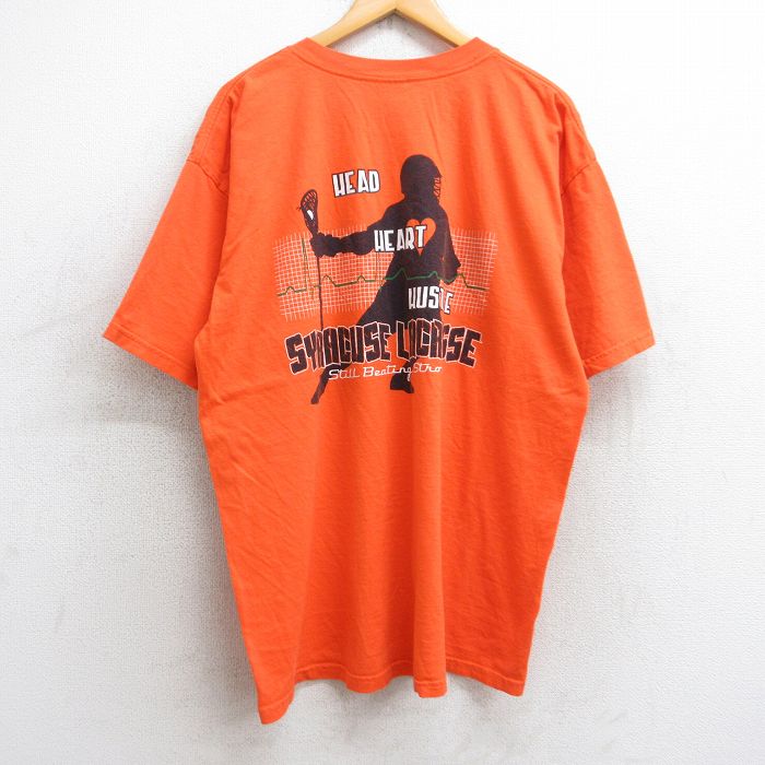 【中古】古着 半袖 ビンテージ ヴィンテージTシャツ メンズ 00年代 00s シラキュース ラクロス 大きいサイズ 2L LL ビッグシルエット ゆったり ビッグサイズ オーバーサイズ コットン クルーネック 丸首 オレンジ XLサイズ 中古 | 春夏 夏物 夏服 ヴィンテージTシ