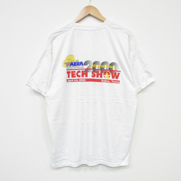 乐天商城 - 【中古】古着 半袖 ビンテージ ヴィンテージTシャツ メンズ 00年代 00s TECH クルーネック 丸首 白 ホワイト XLサイズ 中古 | 春夏 夏物 夏服 ヴィンテージTシャツ メンズファッション カットソー ティーシャツ ティシャツ メンズTシャツ 半袖Tシャツ 半袖ティー