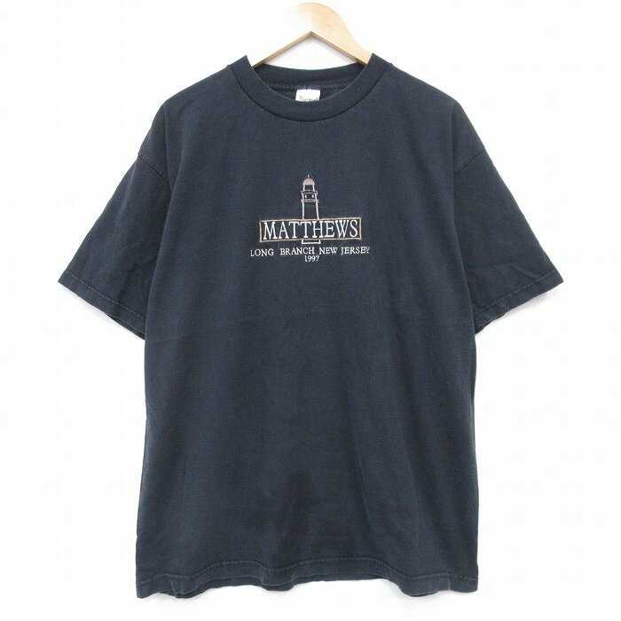 【中古】古着 半袖 ビンテージ ヴィンテージTシャツ メンズ 90年代 90s 灯台 刺繍 コットン クルーネック 丸首 USA製 アメリカ製 黒 ブラック XLサイズ 中古 | 春夏 夏物 夏服 ヴィンテージTシャツ メンズファッション カットソー ティーシャツ ティシャツ メンズ