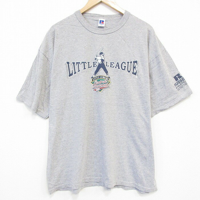 乐天商城 - 【中古】古着 ラッセル 半袖 ビンテージ ヴィンテージTシャツ メンズ 00年代 00s リトルリーグ 大きいサイズ 2L LL ビッグシルエット ゆったり ビッグサイズ オーバーサイズ クルーネック 丸首 グレー 霜降り XLサイズ 中古 | 春夏 夏物 夏服 ヴィンテージTシャツ