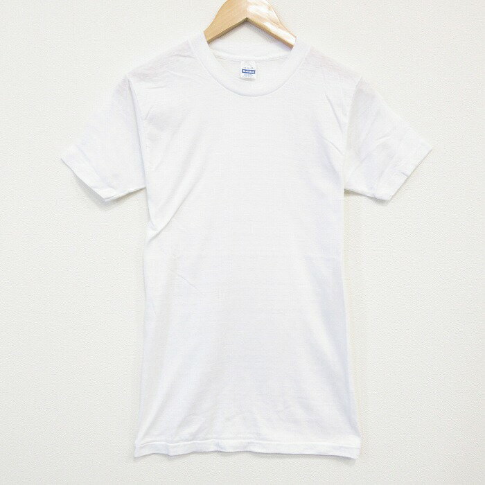 【中古】古着 ヘルスニット 半袖 ビンテージ ヴィンテージTシャツ メンズ 80年代 80s 無地 クルーネック 丸首 USA製 アメリカ製 白 ホ..