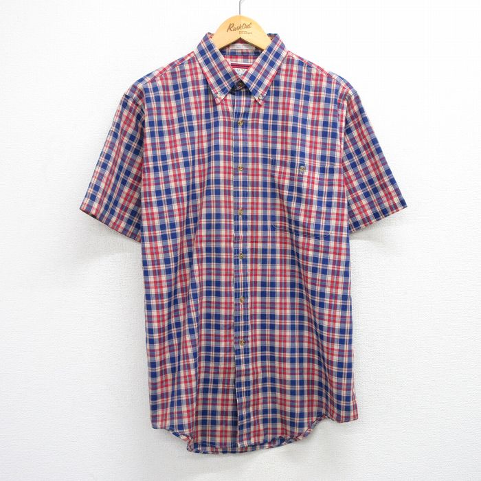 乐天商城 - 【中古】古着 アロー 半袖シャツ メンズ 80年代 80s USA製 アメリカ製 紺他 ネイビー チェック XLサイズ 中古 トップス | 春夏 春物 春服 夏物 夏服 カジュアルシャツ メンズファッション 半袖シャツ おしゃれ カジュアル