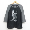 【中古】古着 7分袖 ヒップホップ ラップTシャツ メンズ トゥパック 2パック 2PAC 大きいサイズ 2L LL ビッグシルエット ゆったり ビッグサイズ オーバーサイズ ツートンカラー バイカラー クルーネック 丸首 黒 ブラック XLサイズ 中古 7分丈 七分丈 七分袖 | 春