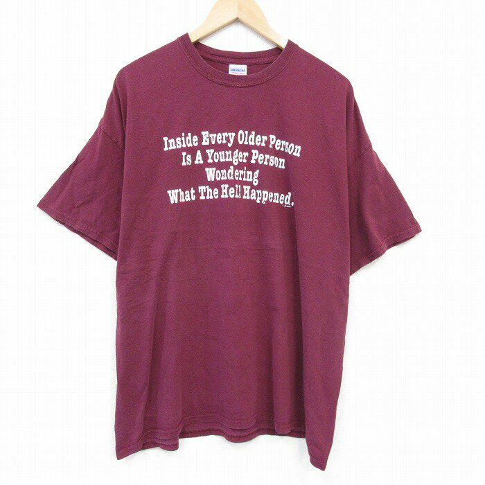 樂天商城 - 【中古】古着 半袖 ビンテージ ヴィンテージTシャツ メンズ 00年代 00s メッセージ 大きいサイズ 2L LL ビッグシルエット ゆったり ビッグサイズ オーバーサイズ コットン クルーネック 丸首 エンジ XLサイズ 中古 | 春夏 夏物 夏服 ヴィンテージTシャツ メンズフ