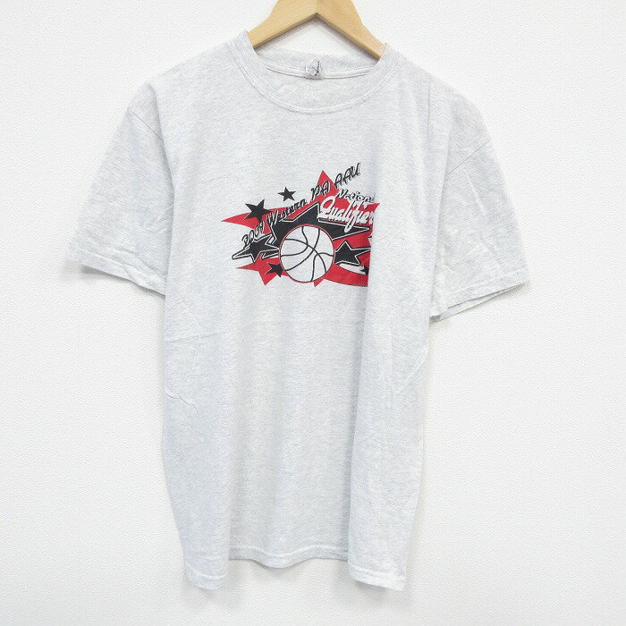 樂天商城 - 【中古】古着 半袖 ビンテージ ヴィンテージTシャツ メンズ 00年代 00s バスケットボール コットン クルーネック 丸首 薄グレー 霜降り Lサイズ 中古 | 春夏 夏物 夏服 ヴィンテージTシャツ メンズファッション カットソー ティーシャツ ティシャツ メンズTシャツ