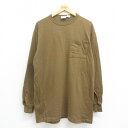 【中古】古着 長袖 ビンテージ ヴィンテージTシャツ メンズ 90年代 90s 無地 胸ポケット付き ロング丈 コットン クルーネック 丸首 緑 グリーン XLサイズ 中古 | 春夏 春物 春服 秋冬 秋物 秋服 メンズファッション ロンT カットソー ロンティー ロングT ロングT