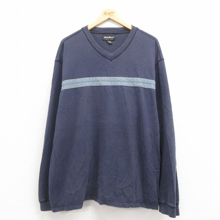 STREET - 【中古】古着 エディーバウアー 長袖 ビンテージ ヴィンテージTシャツ メンズ 00年代 00s 大きいサイズ 2L LL ビッグシルエット ゆったり ビッグサイズ オーバーサイズ コットン Vネック 紺 ネイビー XLサイズ 中古 | 春夏 春物 春服 秋冬 秋物 秋服 メンズファッ