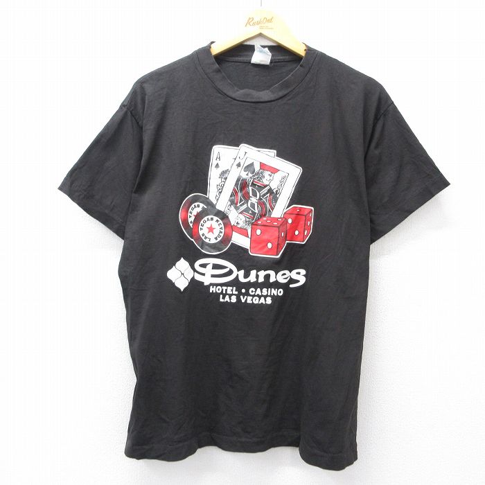 【中古】古着 半袖 ビンテージ ヴィンテージTシャツ メンズ 90年代 90s Dunes カジノ ラスベガス コットン クルーネック 丸首 黒 ブラック XLサイズ 中古 | 春夏 夏物 夏服 ヴィンテージTシャツ メンズファッション カットソー ティーシャツ ティシャツ メンズTシ