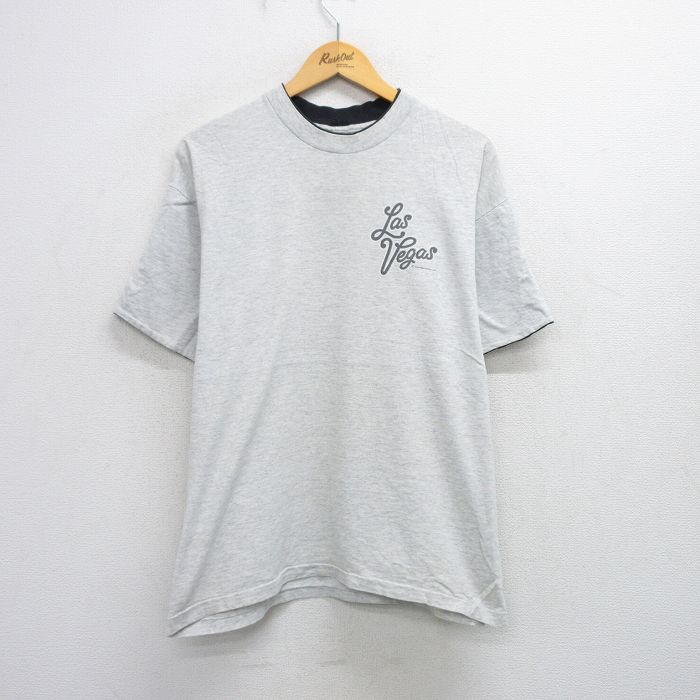樂天商城 - 【中古】古着 半袖 ビンテージ ヴィンテージTシャツ メンズ 90年代 90s ラスベガス モックネック ハイネック 薄グレー 霜降り XLサイズ 中古 | 春夏 夏物 夏服 ヴィンテージTシャツ メンズファッション カットソー ティーシャツ ティシャツ メンズTシャツ 半袖Tシ