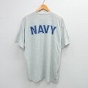 【中古】古着 フルーツオブザルーム 半袖 ビンテージ ヴィンテージTシャツ メンズ 90年代 90s ミリタリー ネイビー 大きいサイズ 2L LL ビッグシルエット ゆったり ビッグサイズ オーバーサイズ クルーネック 丸首 USA製 アメリカ製 薄グレー 霜降り XLサイズ 中