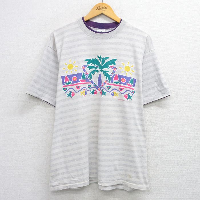 【中古】古着 半袖 ビンテージ ヴィンテージTシャツ メンズ 90年代 90s ヤシの木 魚 コットン クルーネ..
