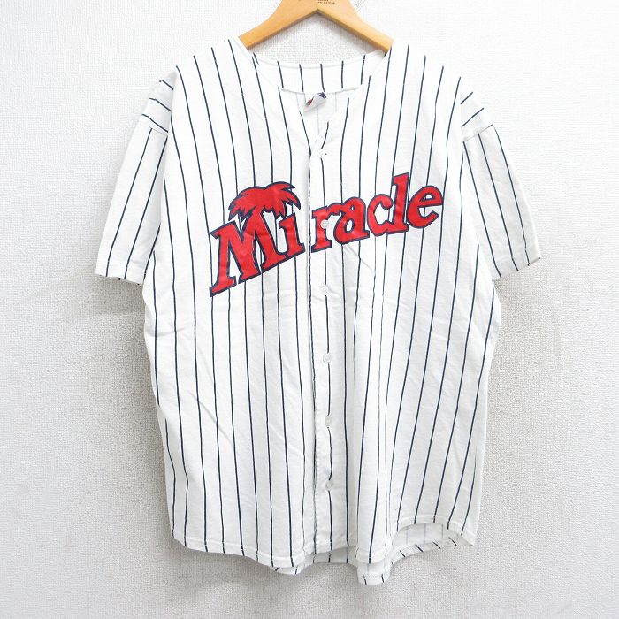 乐天商城 - 【中古】古着 半袖 ベースボールシャツ メンズ 80年代 80s ミラクル コットン USA製 アメリカ製 白他 ホワイト ストライプ Lサイズ 中古 トップス | 春夏 春物 春服 夏物 夏服 カジュアルシャツ メンズファッション 半袖シャツ おしゃれ カジュアル