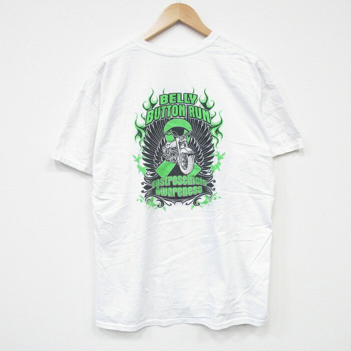 乐天商城 - 【中古】古着 バイク プリント 半袖Tシャツ メンズ XLサイズ 白 クルーネック ストリート アメカジ カジュアル きれいめ ヴィンテージ レトロ オールド 25aug13