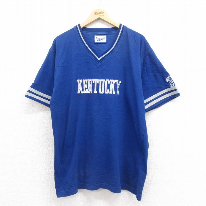 【中古】古着 リーボック REEBOK 半袖Tシャツ メンズ ケンタッキー 刺繍 青 ブルー XLサイズ 中古 春夏 春物 春服 秋冬 秋物 秋服 メンズファッション ロンT カットソー ロンティー ロングT ロングTシャツ ロングティーシャツ ロング丈 長袖ティーシャツ ティー 5OF