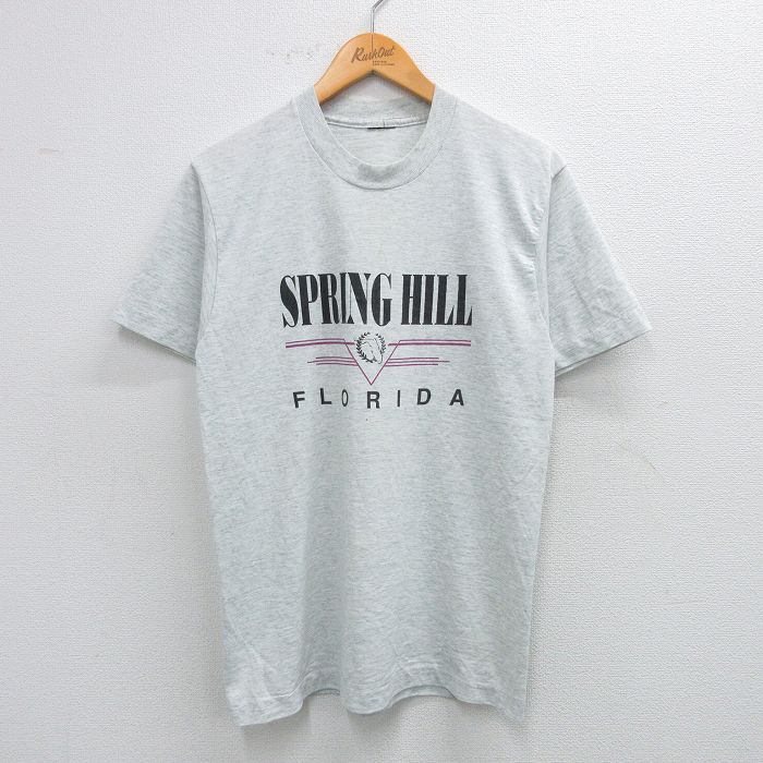 【中古】古着 半袖 ビンテージ ヴィンテージTシャツ メンズ 90年代 90s SPRING HILL フロリダ クルーネック 丸首 薄グレー 霜降り Mサイズ 中古 | 春夏 夏物 夏服 ヴィンテージTシャツ メンズファッション カットソー ティーシャツ ティシャツ メンズTシャツ 半袖 5OF