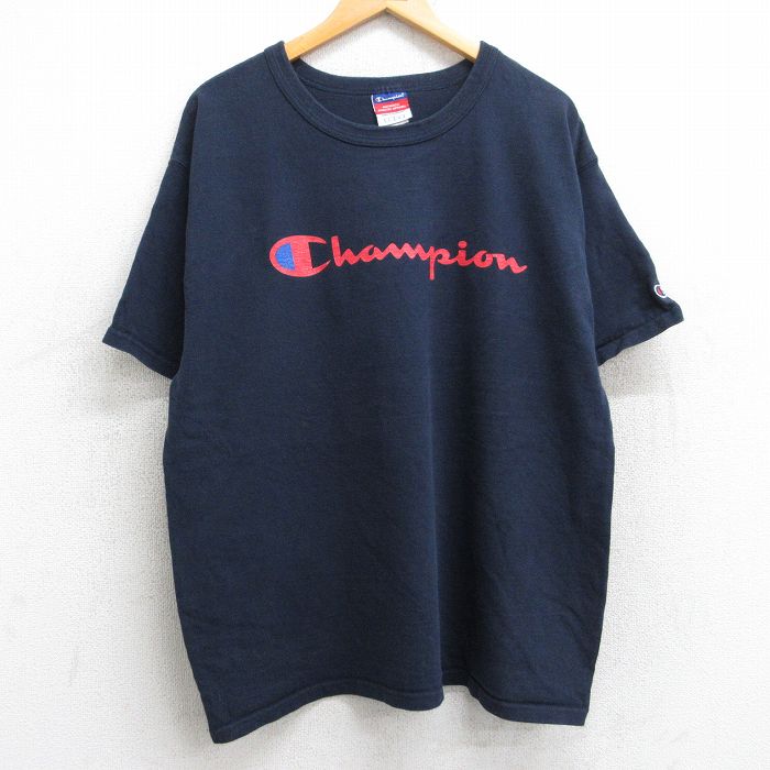 樂天商城 - 【中古】古着 チャンピオン champion 半袖 ビンテージ ヴィンテージTシャツ メンズ 00年代 00s ビッグロゴ 大きいサイズ 2L LL ビッグシルエット ゆったり ビッグサイズ オーバーサイズ コットン クルーネック 丸首 紺 ネイビー XLサイズ 中古 | 春夏 夏物 夏服