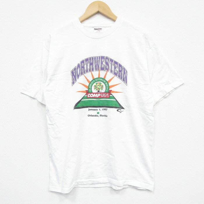 【中古】古着 オニータ 半袖 ビンテージ ヴィンテージTシャツ メンズ 90年代 90s ノースウエスタン コットン クルーネック 丸首 白 ホワイト Lサイズ 中古 | 春夏 夏物 夏服 ヴィンテージTシャツ メンズファッション カットソー ティーシャツ ティシャツ メンズT 5OF