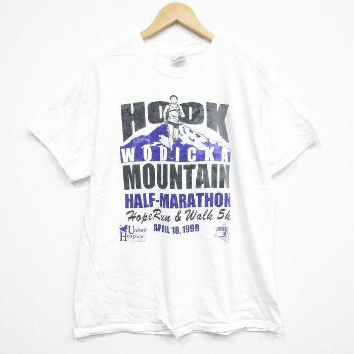 【中古】古着 ヘインズ Hanes 半袖 ビンテージ ヴィンテージTシャツ メンズ 00年代 00s マラソン 企業広告 コットン クルーネック 丸首 白 ホワイト Lサイズ 中古 | 春夏 夏物 夏服 ヴィンテージTシャツ メンズファッション カットソー ティーシャツ ティシャツ 2OF