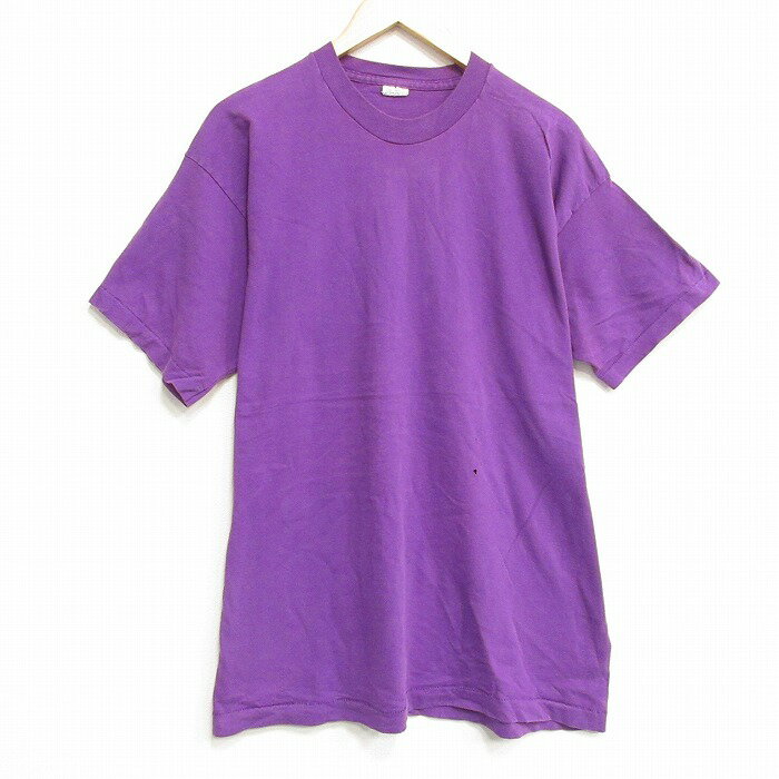 乐天商城 - 【中古】古着 半袖 ビンテージ ヴィンテージTシャツ メンズ 90年代 90s 無地 コットン クルーネック 丸首 紫 パープル XLサイズ 中古 | 春夏 夏物 夏服 ヴィンテージTシャツ メンズファッション カットソー ティーシャツ ティシャツ メンズTシャツ 半袖Tシャツ 半