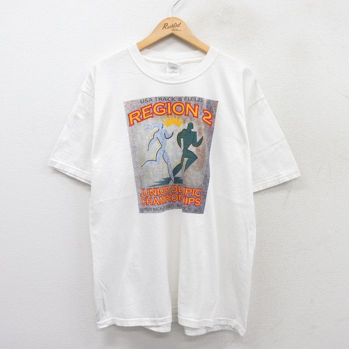 乐天商城 - 【中古】古着 半袖 ビンテージ ヴィンテージTシャツ メンズ 00年代 00s ジュニアオリンピック マラソン 大きいサイズ 2L LL ビッグシルエット ゆったり ビッグサイズ オーバーサイズ コットン クルーネック 丸首 白 ホワイト XLサイズ 中古 | 春夏 夏物 夏服 ヴィ