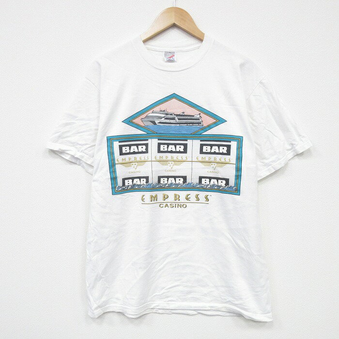 乐天商城 - 【中古】古着 ジャージーズ 半袖 ビンテージ ヴィンテージTシャツ メンズ 90年代 90s カジノ コットン クルーネック 丸首 USA製 アメリカ製 白 ホワイト Lサイズ 中古 | 春夏 夏物 夏服 ヴィンテージTシャツ メンズファッション カットソー ティーシャツ ティシャ