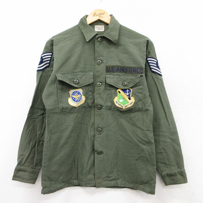 Military Shirt - 【中古】古着 長袖 ビンテージ ヴィンテージ ミリタリーシャツ メンズ 70年代 70s USエアフォース USA製 アメリカ製 濃緑 グリーン Mサイズ 中古 トップス | 春夏 春物 春服 秋冬 秋物 秋服 カジュアルシャツ メンズファッション 長袖シャツ おしゃれ カジュアル 5OF