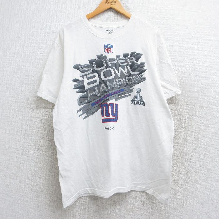 【中古】古着 リーボック 半袖Tシャツ メンズ XLサイズ ニューヨークジャイアンツ NFL アメフト プリント クルーネック 白 コットン スポーツ アメカジ カジュアル 25aug19 5OF