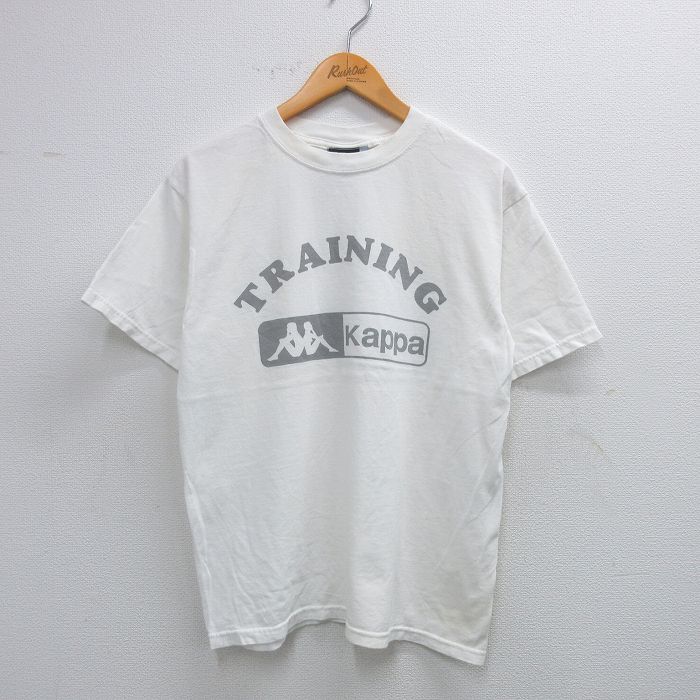 乐天商城 - 【中古】古着 カッパ Kappa 00s 半袖Tシャツ メンズ Mサイズ 白 ビッグロゴ トレーニング コットン クルーネック アメカジ ストリート ヴィンテージ 25aug19