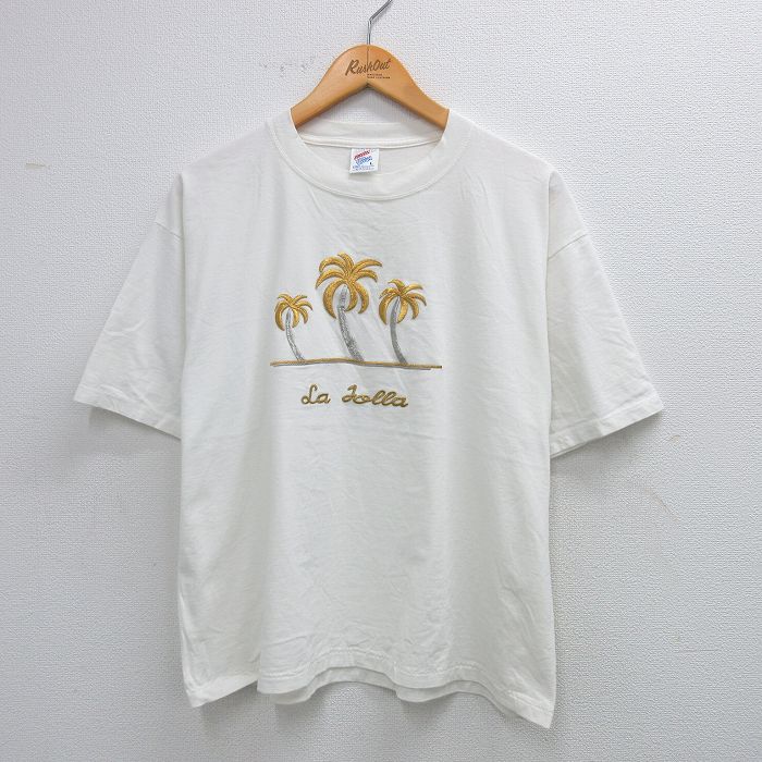 乐天商城 - 【中古】古着 ジャージーズ 90s ビンテージTシャツ メンズ XLサイズ 白 刺繍 クルーネック コットン USA製 アメカジ ストリート ビッグシルエット 25aug19