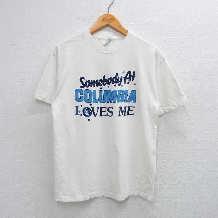 【中古】古着 ヘインズ Hanes 半袖 ビンテージ ヴィンテージTシャツ メンズ 80年代 80s コロンビア COLUMBIA コットン クルーネック 丸首 USA製 アメリカ製 白 ホワイト Lサイズ 中古 | 春夏 夏物 夏服 ヴィンテージTシャツ メンズファッション カットソー ティー 2OF