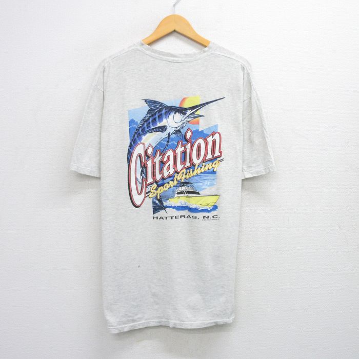 乐天商城 - 【中古】古着 半袖 ビンテージ ヴィンテージTシャツ メンズ 90年代 90s 魚 Citation 胸ポケット付き 大きいサイズ 2L LL ビッグシルエット ゆったり ビッグサイズ オーバーサイズ コットン クルーネック 丸首 USA製 アメリカ製 薄グレー 霜降り XLサイズ 中古 |