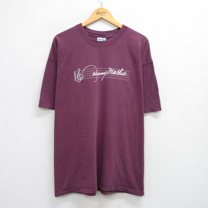 乐天商城 - 【中古】古着 サミーマティス 00s 半袖Tシャツ メンズ XLサイズ エンジ コットン クルーネック 音符プリント ビッグシルエット ストリート 25aug19