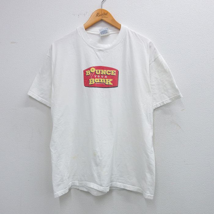 【中古】古着 ヘインズ Hanes 半袖 ビンテージ ヴィンテージTシャツ メンズ 00年代 00s BOUNCE Bank コットン クルーネック 丸首 白 ホワイト Lサイズ 中古 | 春夏 夏物 夏服 ヴィンテージTシャツ メンズファッション カットソー ティーシャツ ティシャツ メンズT 2OF