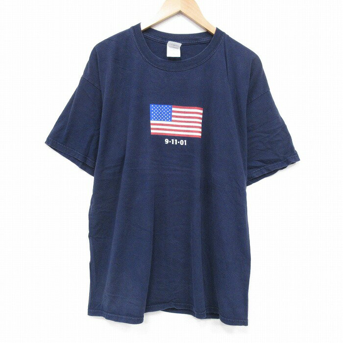 Rakuten - 【中古】古着 半袖 ヴィンテージTシャツ メンズ 00s 星条旗 2Lサイズ 大きいサイズ ビッグシルエット コットン クルーネック 紺 ネイビー アメカジ ストリート カジュアル