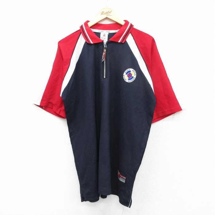 乐天商城 - 【中古】古着 半袖 ハーフジップ ポロシャツ メンズ 00年代 00s WEAR STAR ラグラン 濃紺他 ネイビー XLサイズ 中古 トップス | 春夏 春物 春服 夏物 夏服 カジュアルシャツ メンズファッション 半袖シャツ おしゃれ カジュアル
