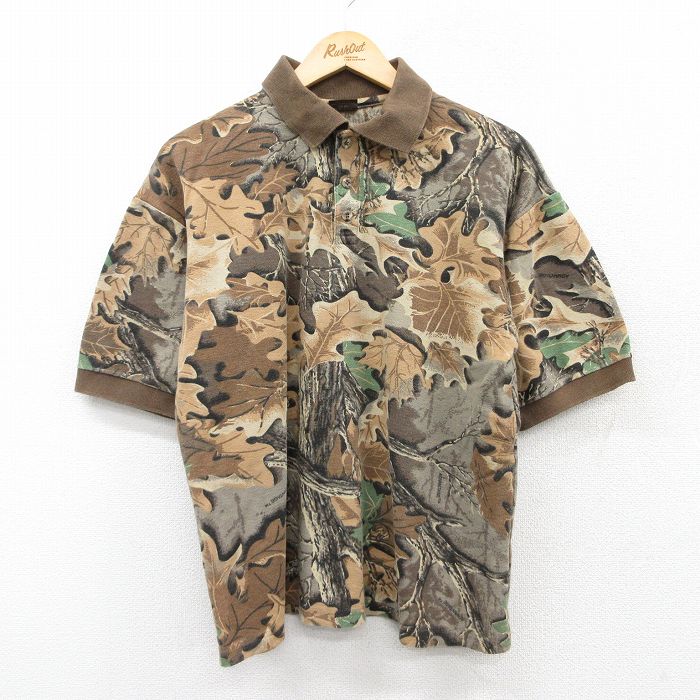 【中古】古着 半袖 ポロシャツ メンズ 90年代 90s 鹿の子 コットン USA製 アメリカ製 茶他 ブラウン 迷彩 XLサイズ 中古 トップス | 春..
