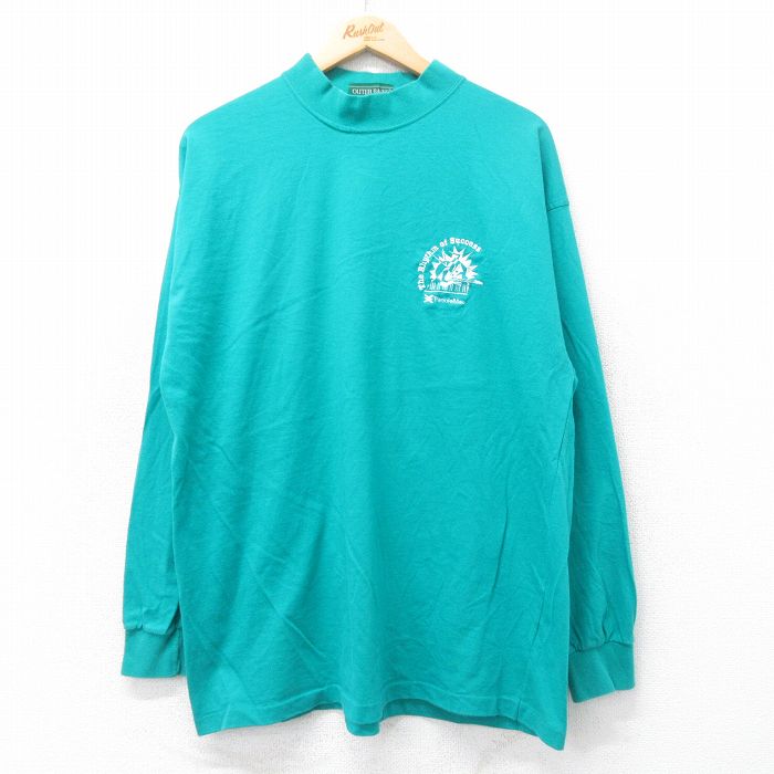 乐天商城 - 【中古】古着 長袖 ビンテージ ヴィンテージTシャツ メンズ 90年代 90s Rhythm コットン モックネック ハイネック USA製 アメリカ製 青緑 XLサイズ 中古 | 春夏 春物 春服 秋冬 秋物 秋服 メンズファッション ロンT カットソー ロンティー ロングT ロングTシャツ