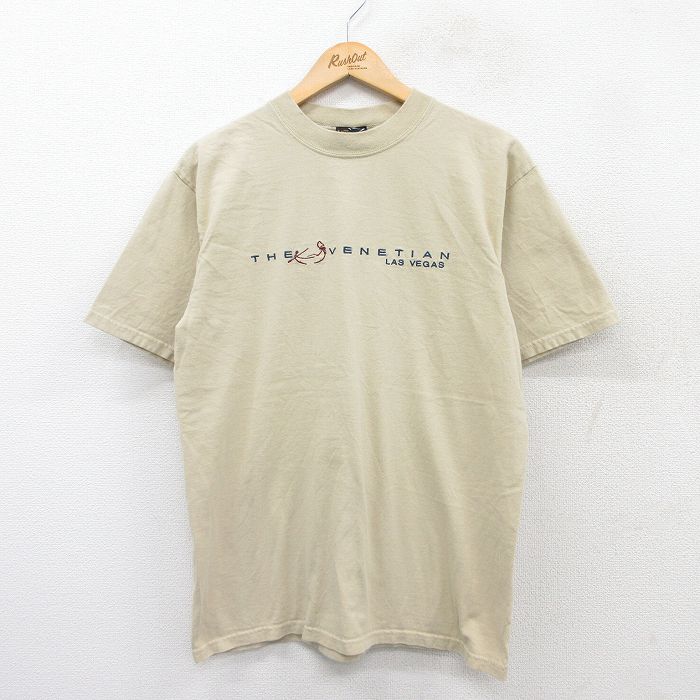 樂天商城 - 【中古】古着 半袖 ビンテージ ヴィンテージTシャツ メンズ 00年代 00s VENETIAN 刺繍 コットン クルーネック 丸首 ベージュ カーキ Mサイズ 中古 | 春夏 夏物 夏服 ヴィンテージTシャツ メンズファッション カットソー ティーシャツ ティシャツ メンズTシャツ 半