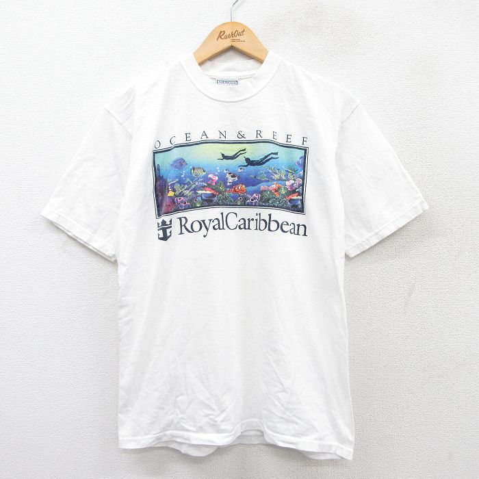 【中古】古着 All Sport 半袖 ビンテージ ヴィンテージTシャツ メンズ 90年代 90s Royal Caribbean コットン クルーネック 丸首 白 ホワイト Mサイズ 中古 | 春夏 夏物 夏服 ヴィンテージTシャツ メンズファッション カットソー ティーシャツ ティシャツ メンズT 5OF