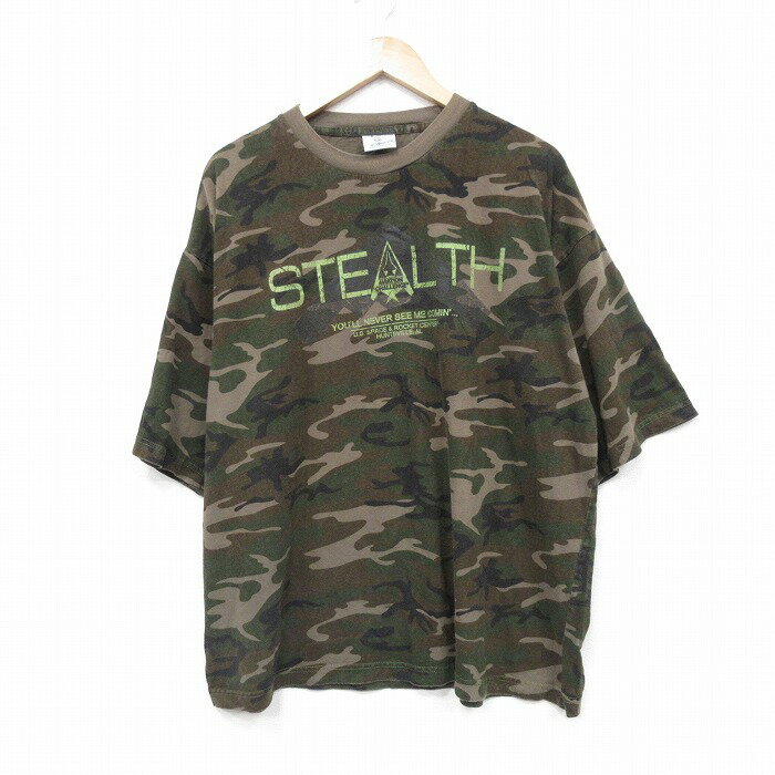 樂天商城 - 【中古】古着 半袖Tシャツ メンズ STEALTH 大きいサイズ 2L LL ビッグシルエット ゆったり ビッグサイズ オーバーサイズ コットン クルーネック 丸首 緑他 グリーン 迷彩 XLサイズ 中古 | 春夏 夏物 夏服 メンズファッション カットソー ティーシャツ ティシャツ