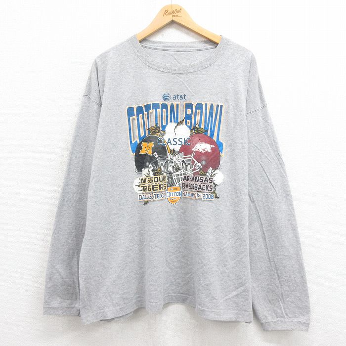 【中古】古着 長袖 ビンテージ ヴィンテージTシャツ メンズ 00年代 00s ミズーリタイガース アーカンソーレイザーバックス 大きいサイズ 2L LL ビッグシルエット ゆったり ビッグサイズ オーバーサイズ クルーネック 丸首 グレー 霜降り XLサイズ 中古 | 春夏 春 2OF