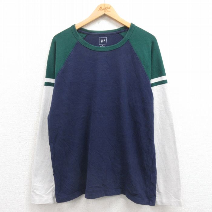 【中古】古着 ギャップ GAP 長袖Tシャツ メンズ 無地 コットン クルーネック 丸首 紺他 ネイビー Lサイズ 中古 | 春夏 春物 春服 秋冬 秋物 秋服 メンズファッション ロンT カットソー ロンティー ロングT ロングTシャツ ロングティーシャツ ロング丈 長袖ティー